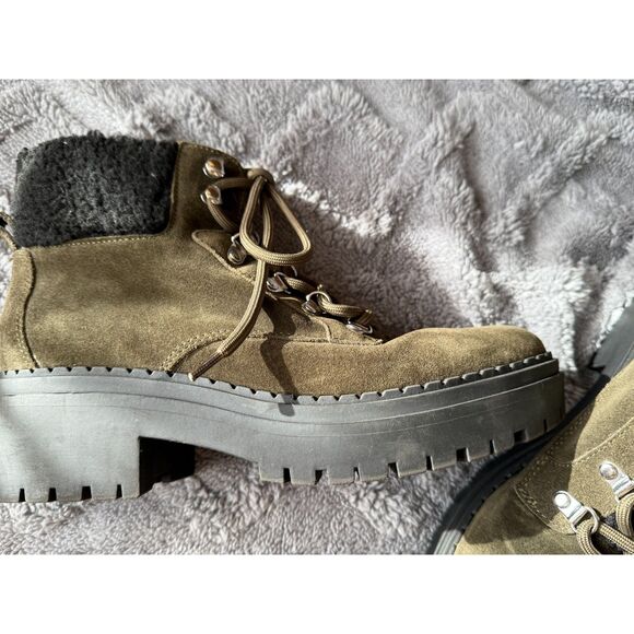 Marc Fisher Leather Army Green/Faux Fur/Suede Lace Up Boot sz 8 Women's - Picture 8 of 8